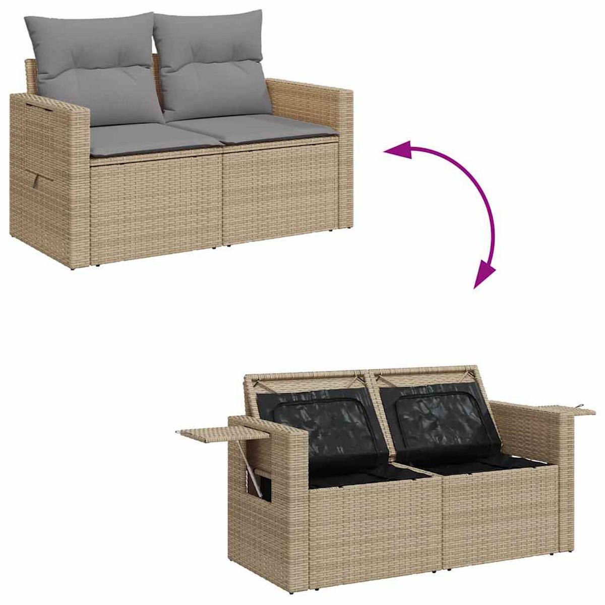 GARTEN-SOFAGARNITUR 4-TLG. Mit Kissen Beige Poly Rattan - Beige/Hellgrau, Kunststoff - vidaXL