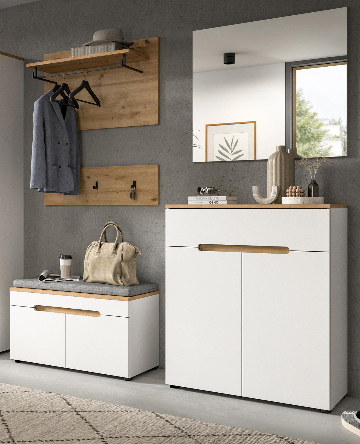 FLURKOMMODE weiß, Eiche Artisan 80 x 94 cm, Schuhschrank mit Soft-Close - Weiß, Holzwerkstoff (80/94/37cm) - Inn.Furn