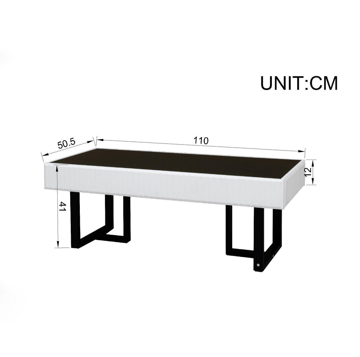 COUCHTISCH 110/50,5/41 cm in Schwarz-Weiß mit Hochglanzplatte und Metallgestell - Schwarz, Holzwerkstoff (110/50.5/41cm) - Flora Grace