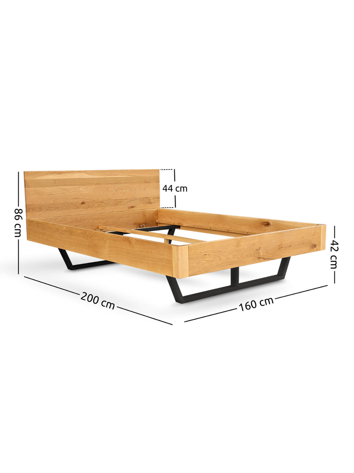 MASSIVHOLZBETT Metall 160 cm x 200 cm - Eichefarben, Holz (160/200cm) - holz4home