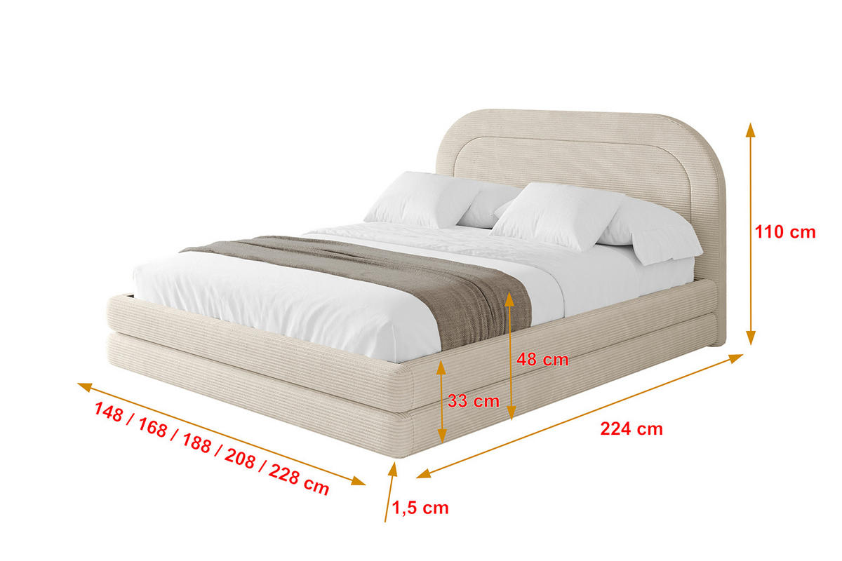 POLSTERBETT mit Bettkasten und Lattenrost, Boxbett ohne Matratze - LERIS 120x200 Beige - Creme, Holzwerkstoff/Textil (120/200cm) - ALTDECOR