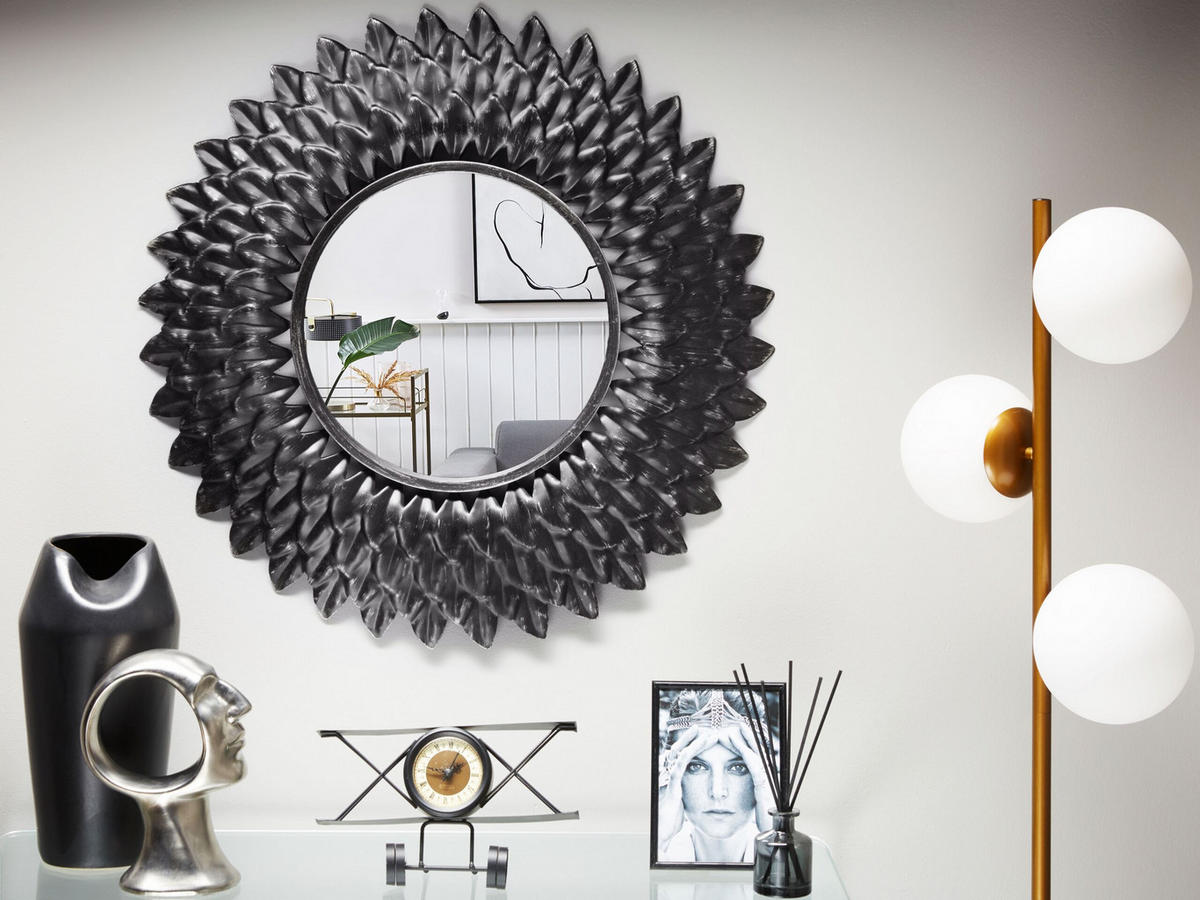 WANDSPIEGEL altsilber rund 70 cm Larrau - Silberfarben, Metall (70/70/4cm) - Beliani