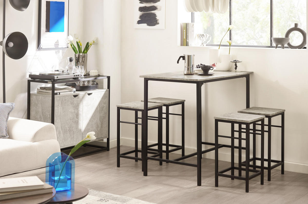 BARTISCH + 4 x BARHOCKER - Grau, Holzwerkstoff (100/87/60cm) - SoBuy