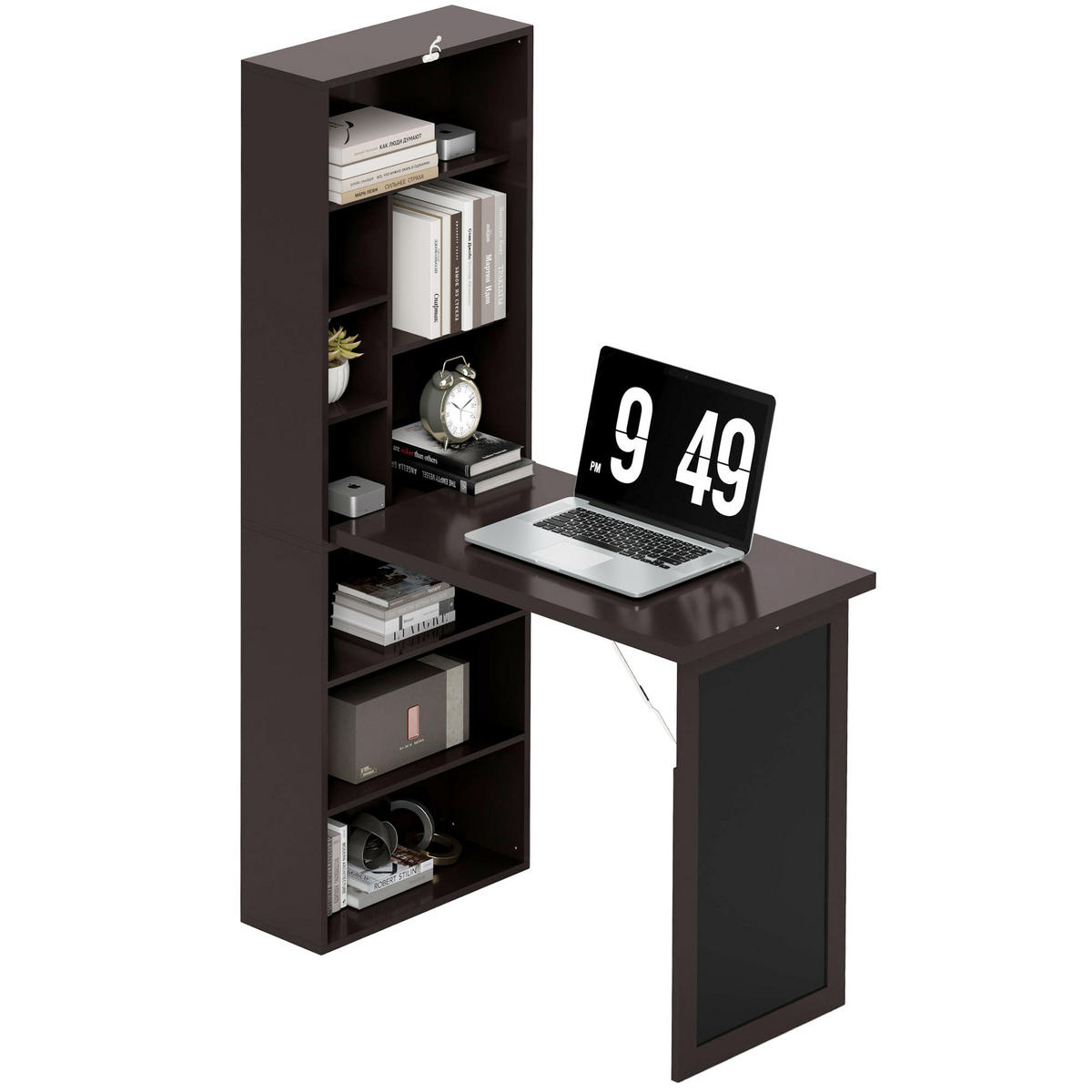 SCHREIBTISCH Kieferfarben wandmontiert klappbar mit Regal und Kreidetafel 98/51/153 cm - Braun, Holzwerkstoff (51/98/153cm) - PANGIVO