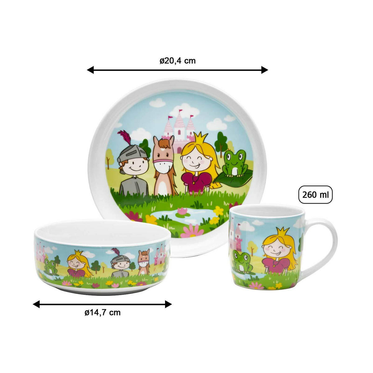 KINDERGESCHIRR SET Prinzessin bunt 3-tlg. - Multicolor, Keramik (2/2/2cm) - Van Well
