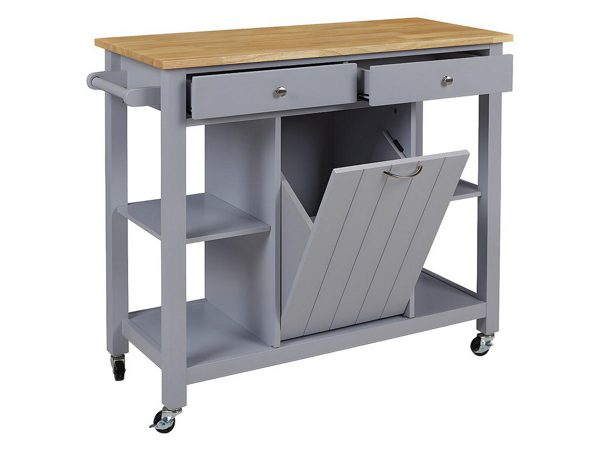 KÜCHENWAGEN Servierwagen mit 1 Tür & 2 Schubladen - Kautschukholz - Grau - HALEY - Grau, Holz (45/87/105cm) - Vente-Unique