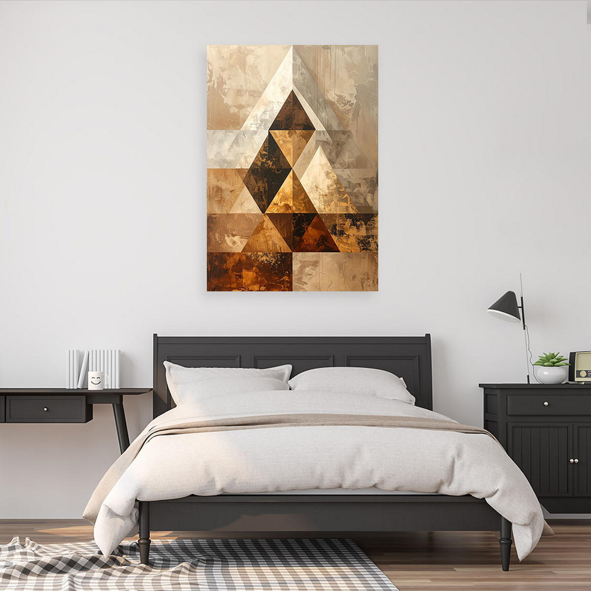 BILD auf Leinwand, Geometrische Dreiecke Abstrakt beige braun - Braun, Textil (70/100cm) - Feeby