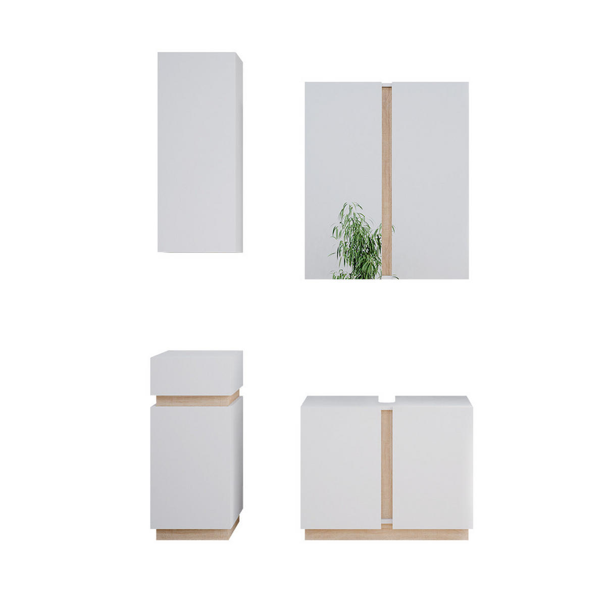 BADMÖBEL-SET Gloria Weiß 4 Teile - Weiß/Sonoma Eiche, Holzwerkstoff (70/55/34cm) - Vicco