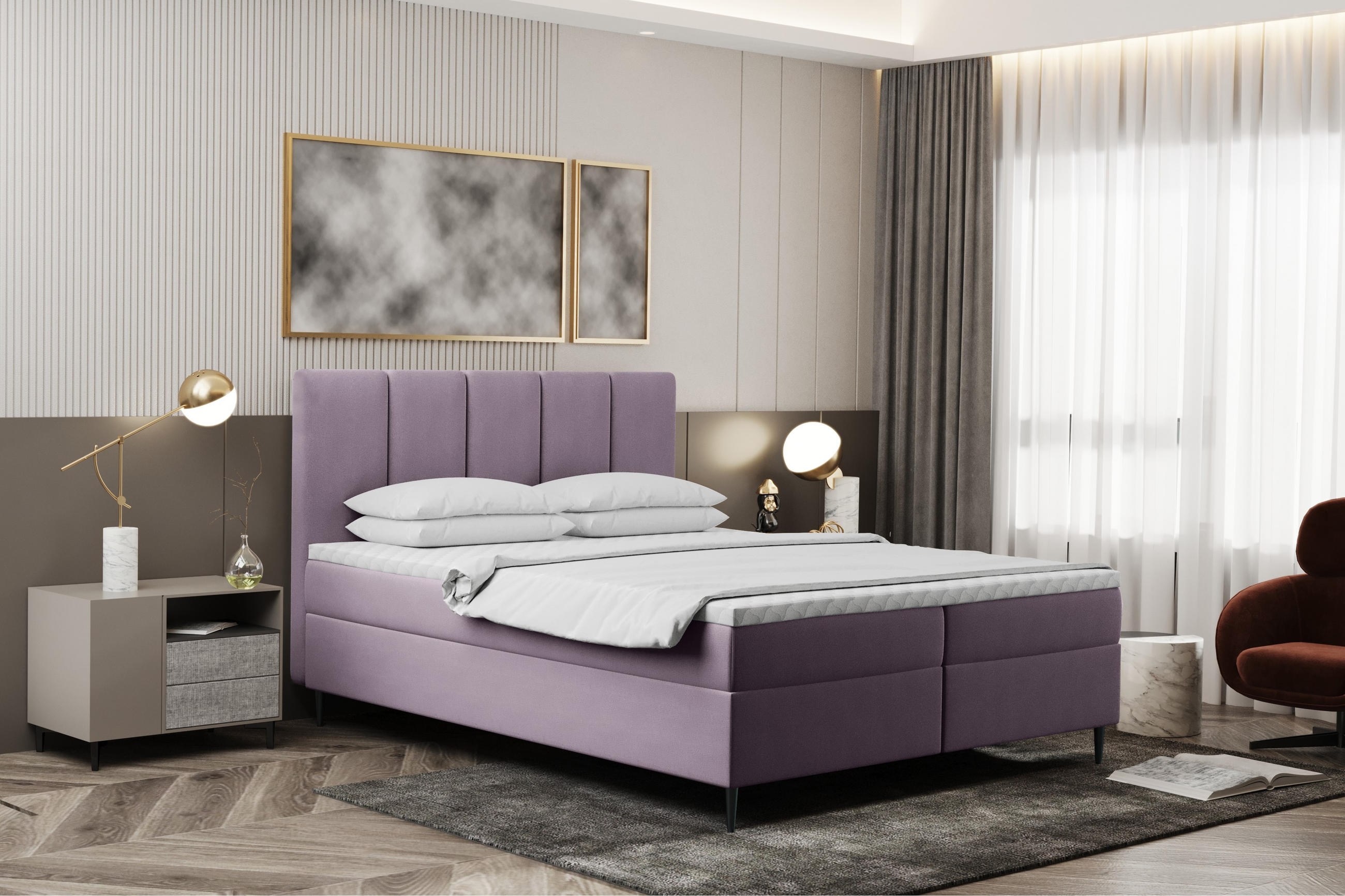 BOXBETT Mit Bettkasten Und Matratze POEL Lila 120x200 cm H2-Pocket - Violett, Holz/Textil (120/200cm) - Kaiser Möbel
