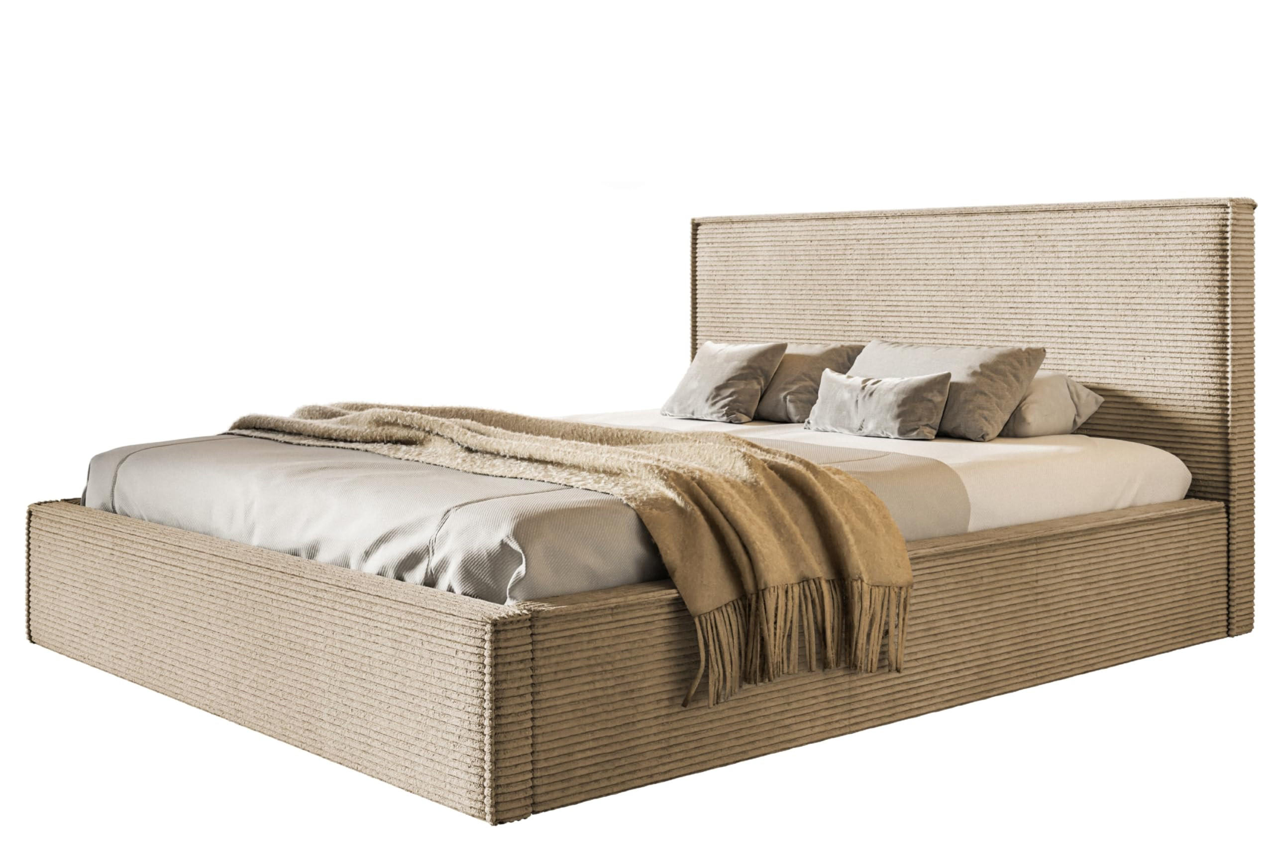 BETT 90x200 - Polsterbett mit Bettkasten und Holzrahmen - Modern Betten - Hochwertiger Poso-Stoff - Kollektion Milano - Dunkelbeige - Beige, Holz/Textil (90/200cm) - Alpi-Möbel