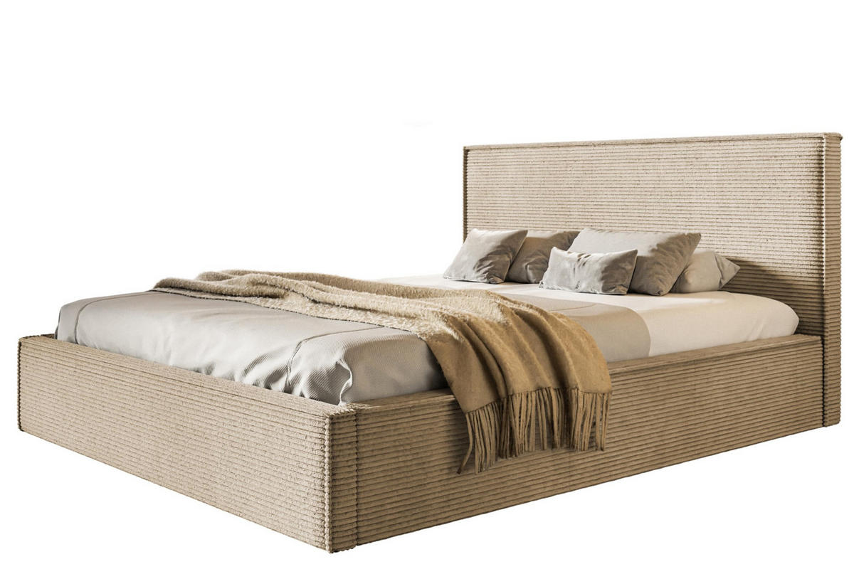 BETT 90x200 - Polsterbett mit Bettkasten und Holzrahmen - Modern Betten - Hochwertiger Poso-Stoff - Kollektion Milano - Dunkelbeige - Beige, Holz/Textil (90/200cm) - Alpi-Möbel