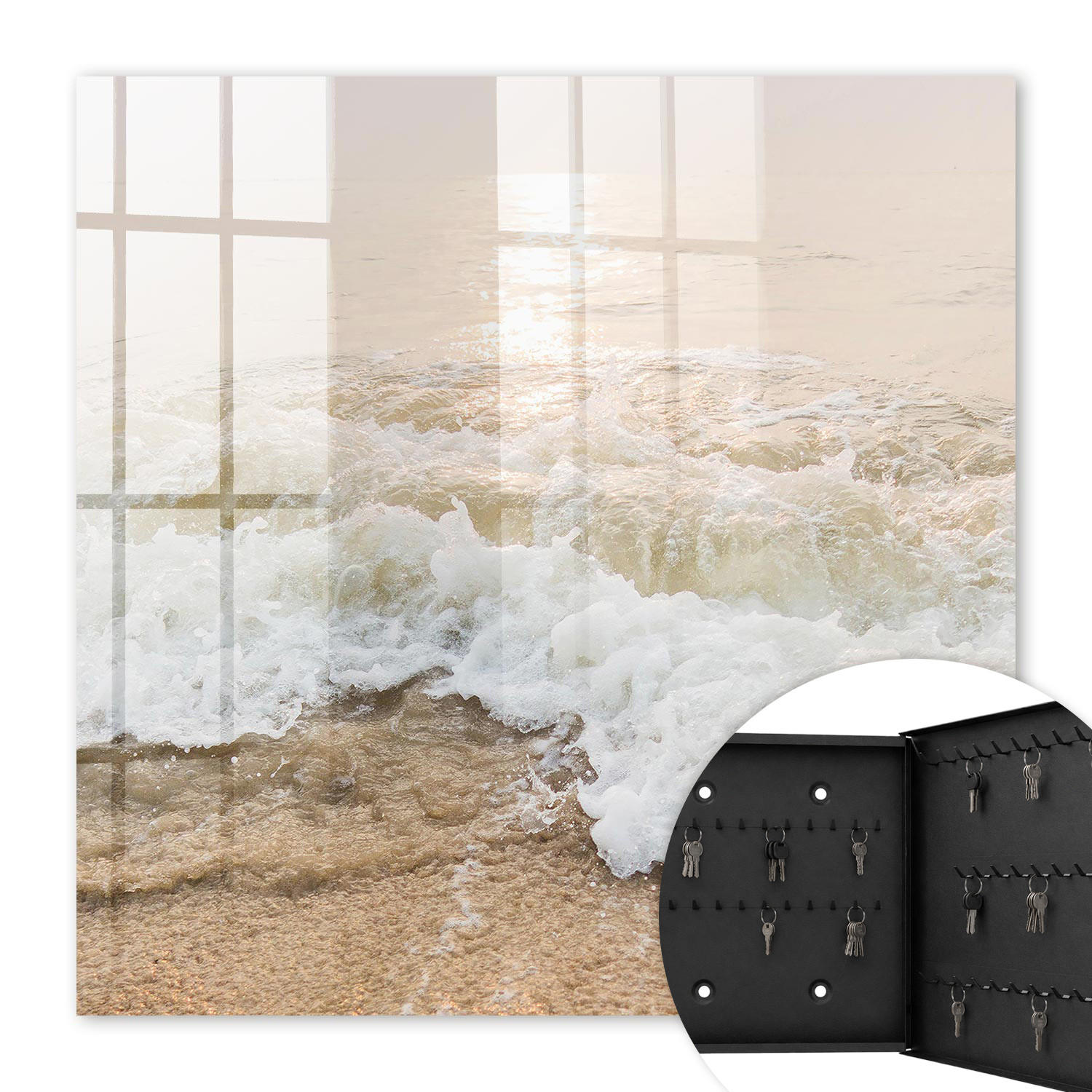 SCHLÜSSELBOX Schwarz 30x30 cm- Türöffnung nach rechts - Meereswelle - Beige, Metall (30/30/5cm) - TULUP