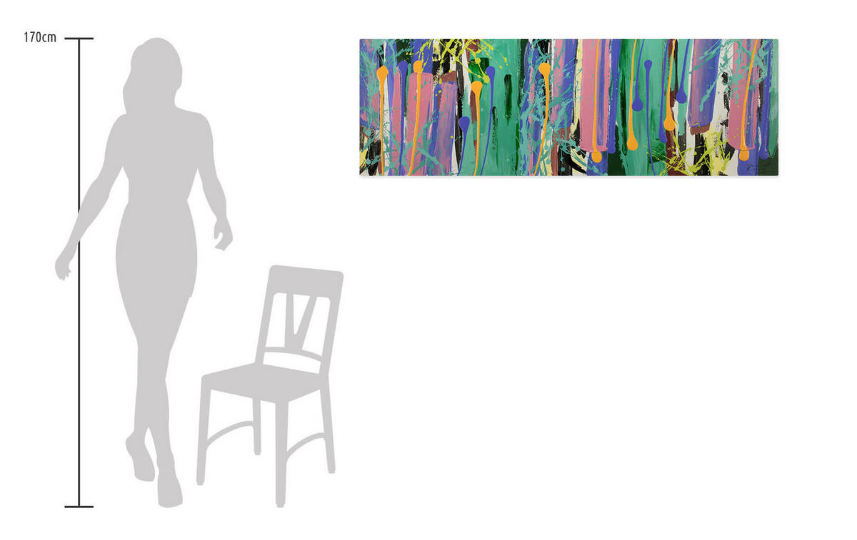 ACRYLBILD HANDGEMALT 150/50 cm - Blau/Gelb, Holz/Textil (150/50cm) - KUNSTLOFT