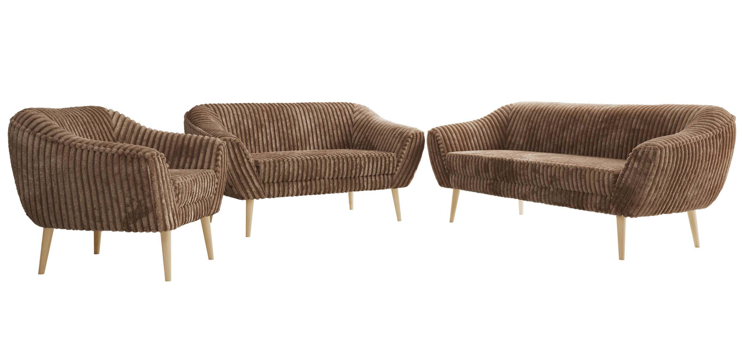 SEDACÍ SOUPRAVA 3+2+1 PIRS - Hnědá Manšestr - Dřevěné nohy - barva buku/hnědá, kompozitní dřevo/textil (180/75/74cm) - MKS
