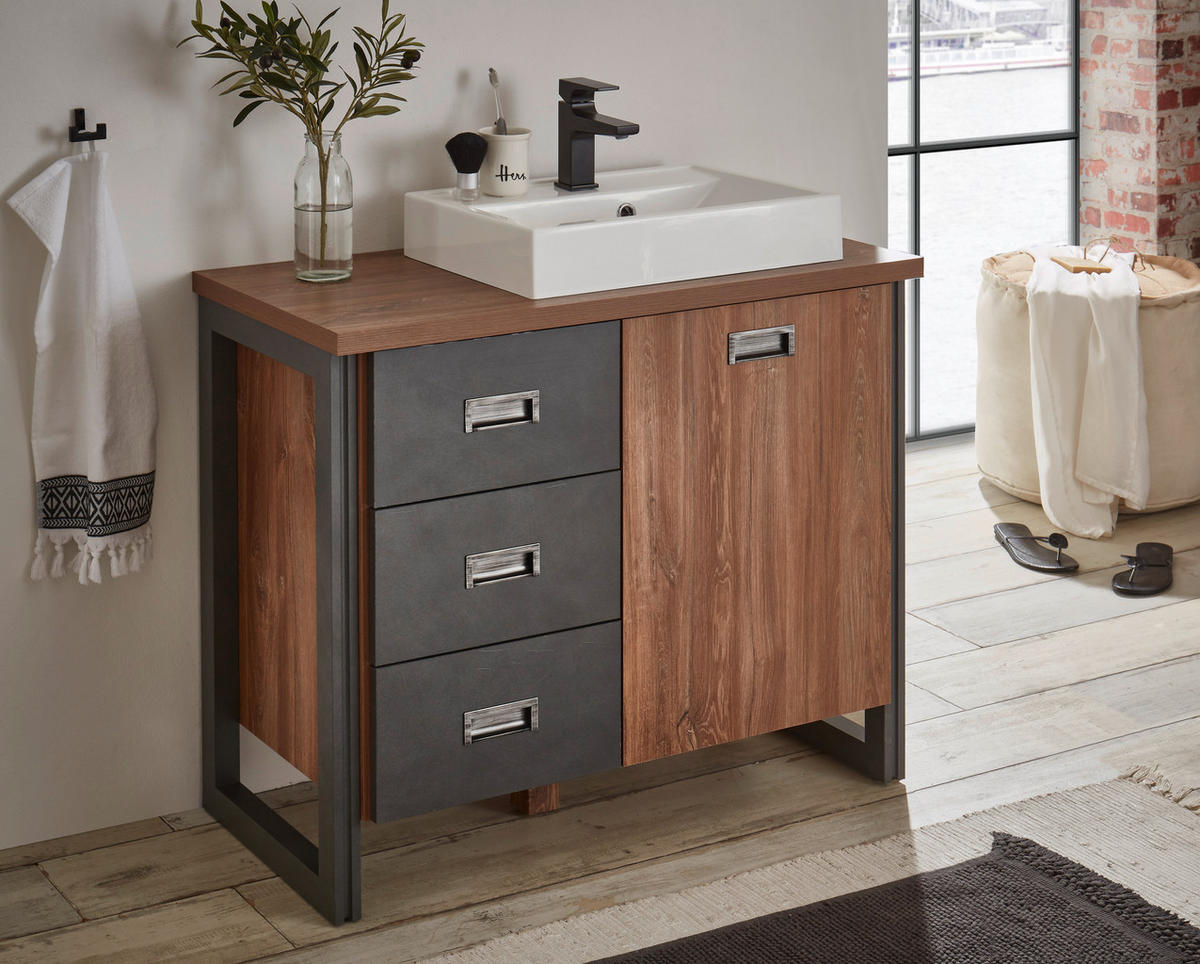 WASCHTISCH I12 Stirling Oak & Matera 91/75/40 cm - Eichefarben, Holzwerkstoff (91/75/40cm) - Livojo