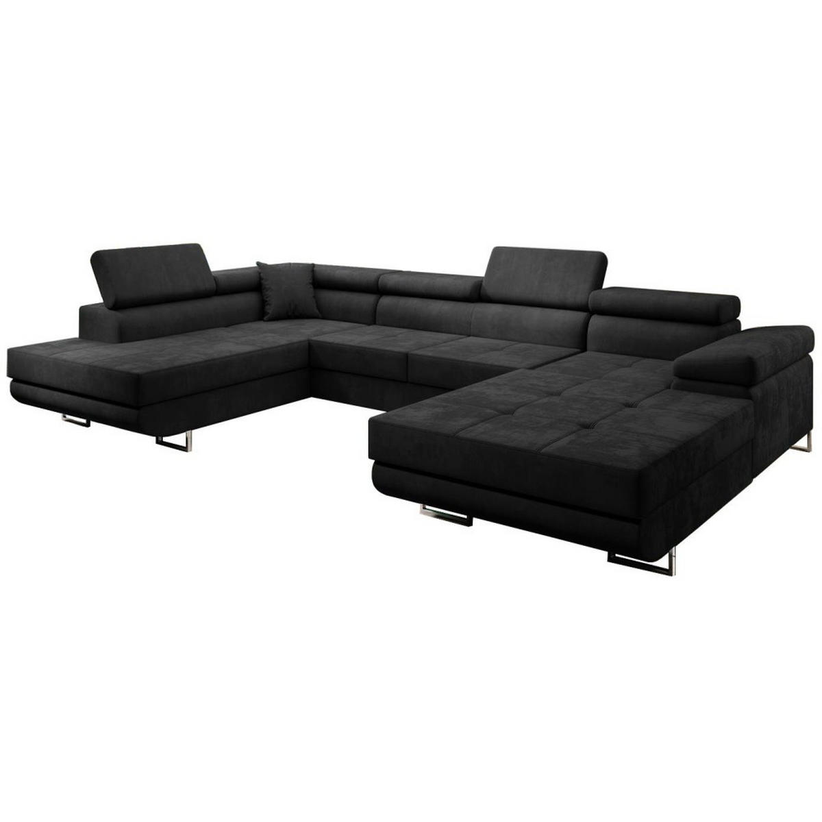 WOHNLANDSCHAFT Vild mit verstellbaren Kopfstützen, Dunkelgrau, links - Chromfarben/Dunkelgrau, Textil (350/90/205cm) - Beautysofa