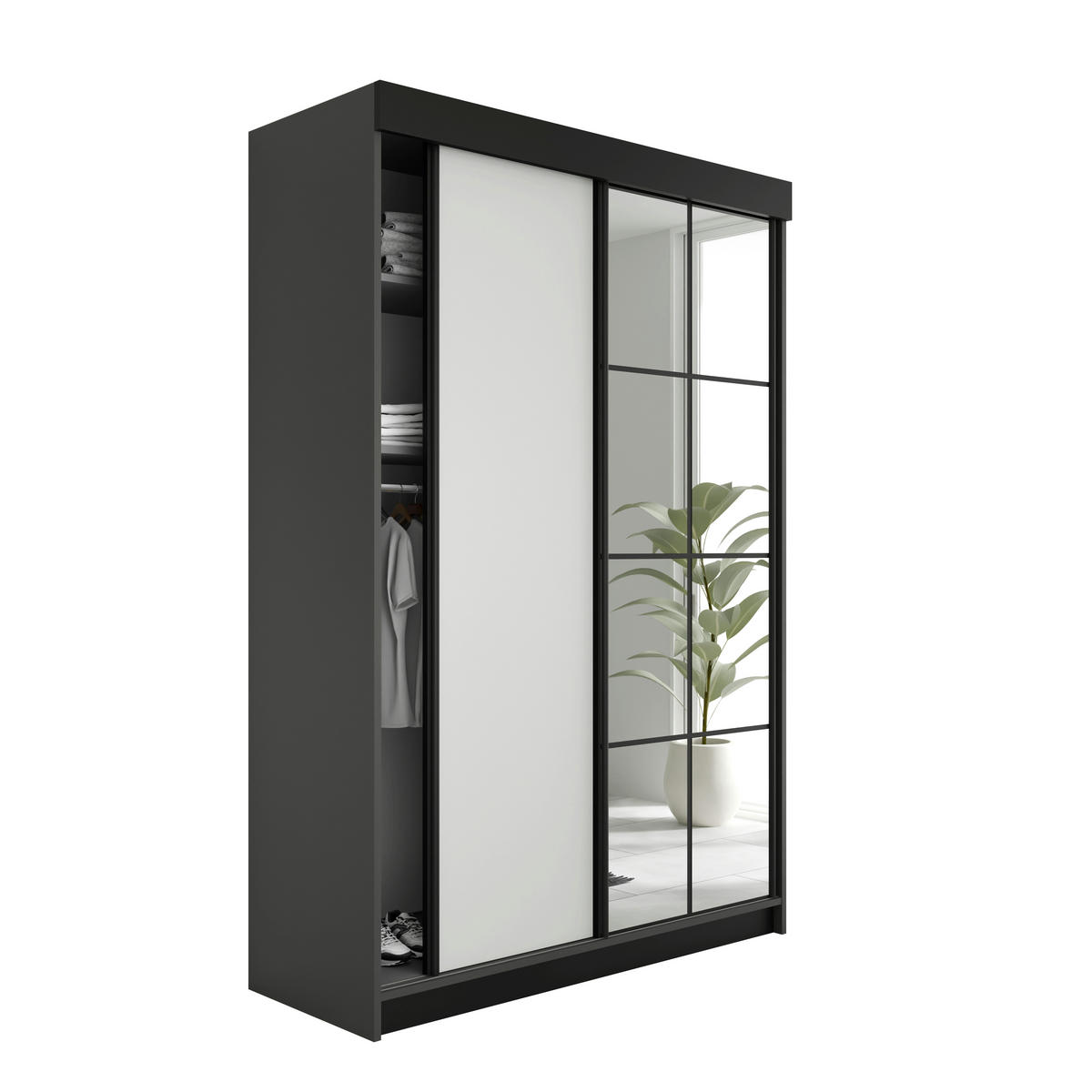 SCHIEBETÜRENSCHRANK LAMARO - 138x205x59 - Graphit & Weiß - Graphitfarben/Weiß, Holzwerkstoff (138/205/59cm) - Kier Furniture