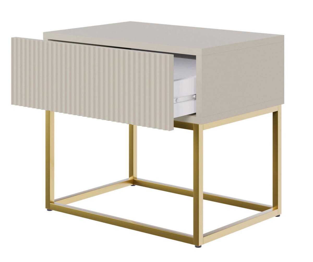NACHTSCHRANK Veldio Graubeige mit goldenen Metallbeinen 50 cm - Greige/Goldfarben, Holzwerkstoff/Metall (50/44/35.6cm) - Selsey