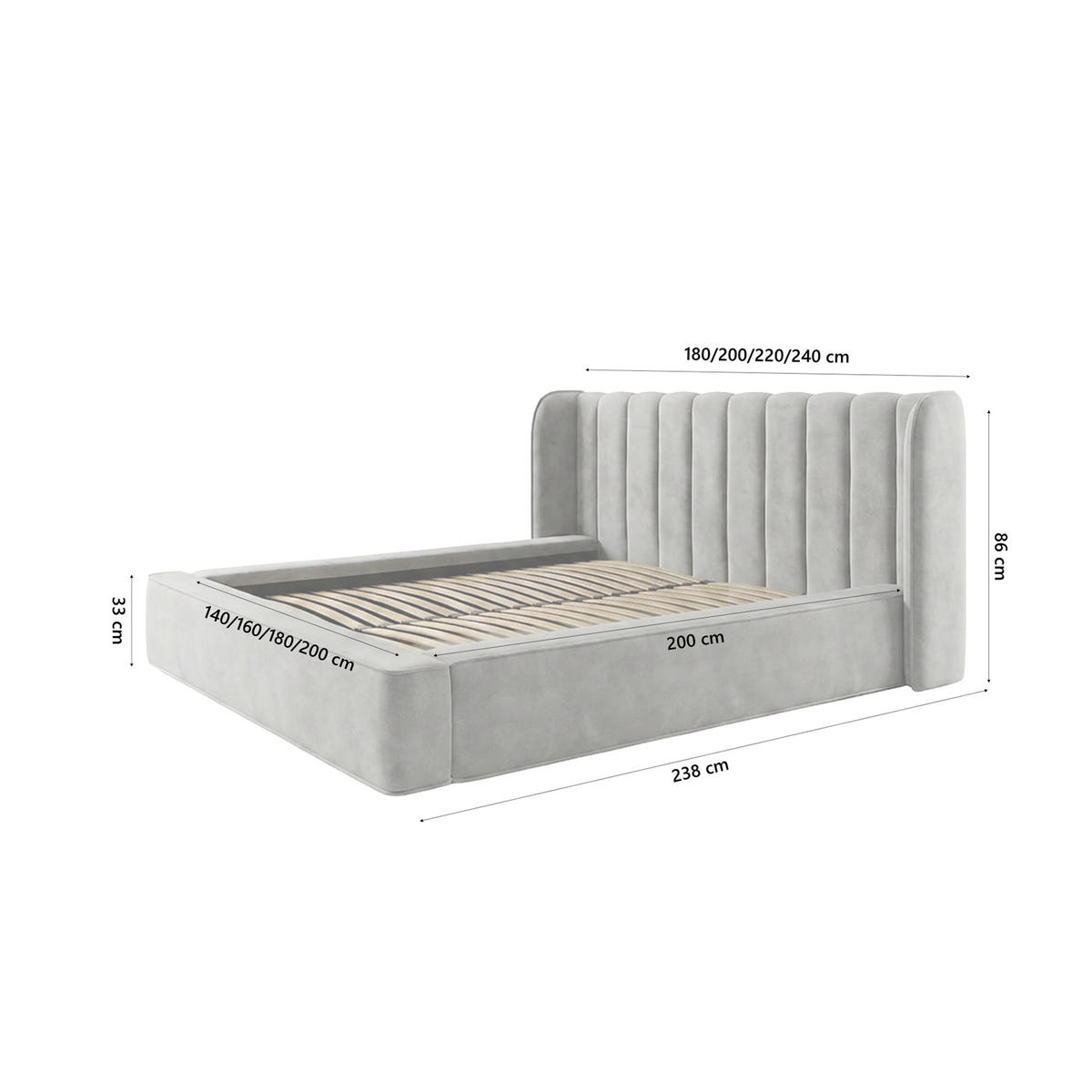 POLSTERBETT GONDO 200x200 cm, Grau - Grau, Textil (200/200cm) - Fedve