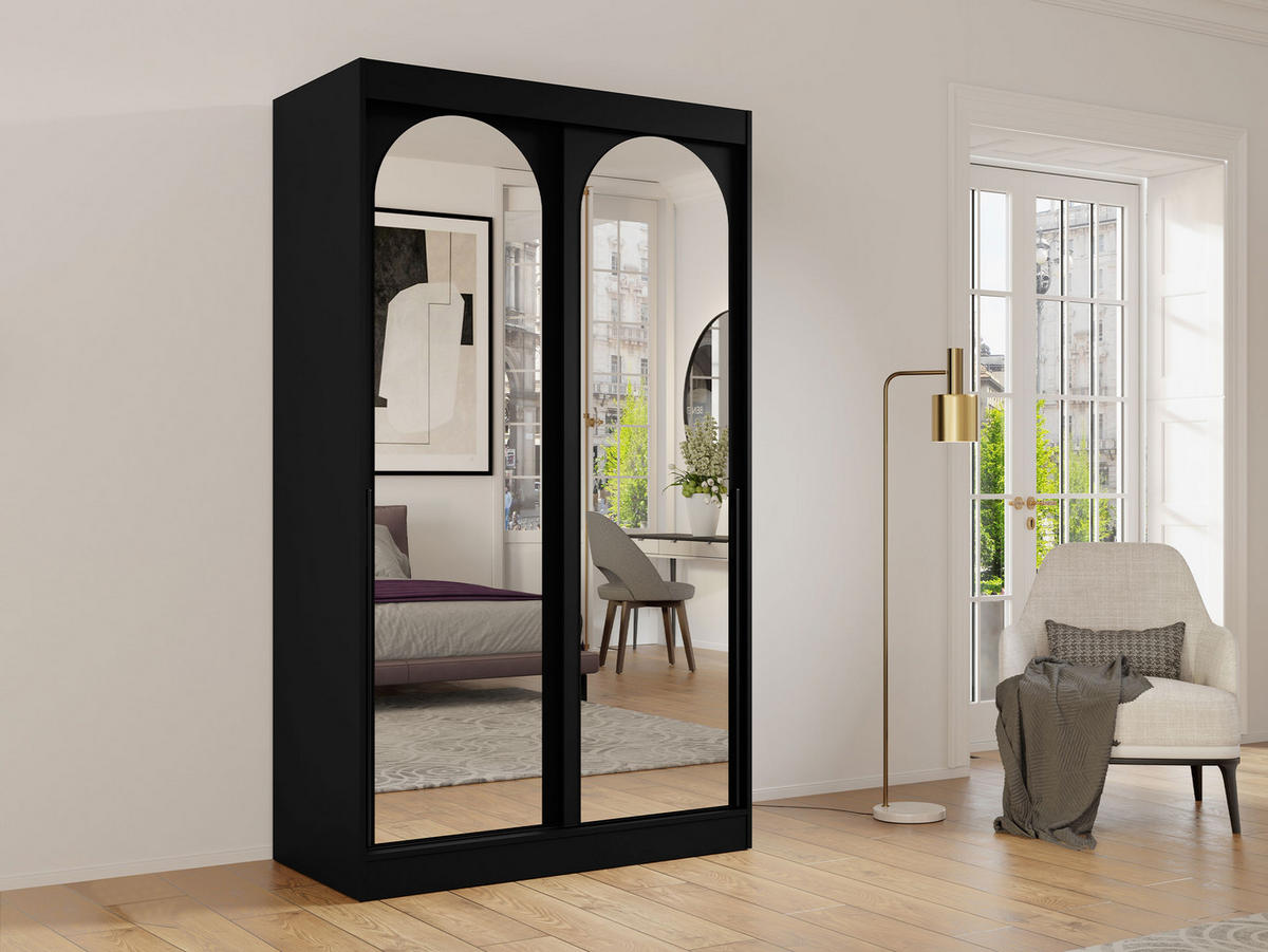 SCHIEBETÜRENSCHRANK Modin 120 - Schwarz, Holzwerkstoff/Kunststoff (120/216/65cm) - MIRJAN24