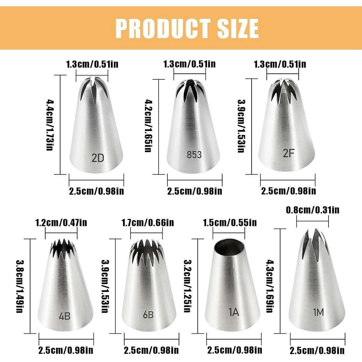 SPRITZTÜLLEN-SET 7-teilig Edelstahl - Silberfarben, Metall (2.5/1/4.4cm)