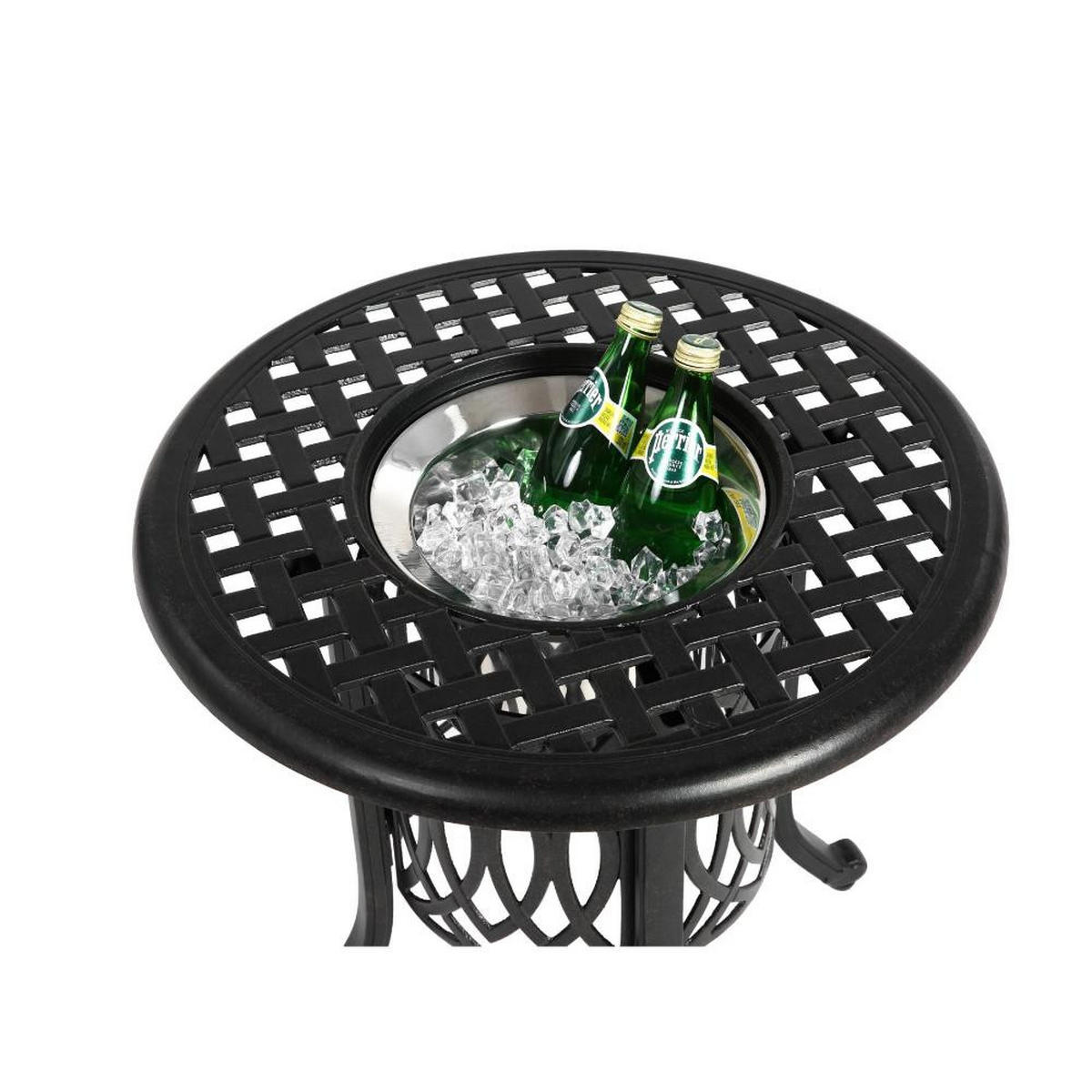 GARTENBEISTELLTISCH Ø55×49cm,Gartentisch mit Eisbehälter,Schwarz - Schwarz, Metall (55/55/49cm) - LVHOM