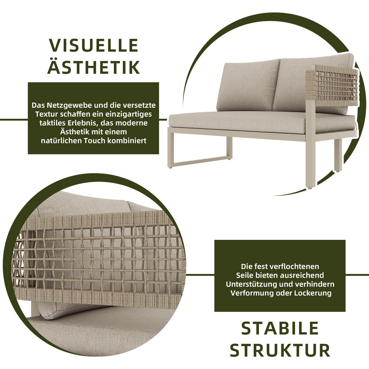 GARTENLOUNGESET für 8–10 Personen mit großem Esstisch in Holzoptik - Beige, Metall - ComfortXL