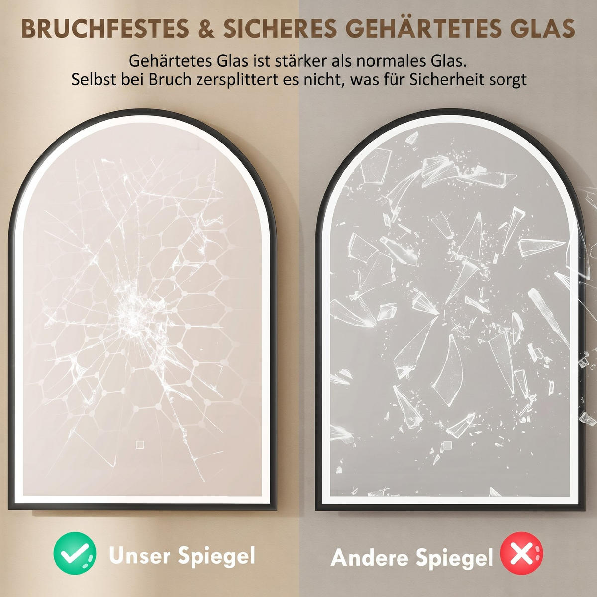 BADSPIEGEL Aluminiumlegierung, gehärtetes Glas Schwarz - Schwarz, Glas (4/90/60cm) - HOMCOM