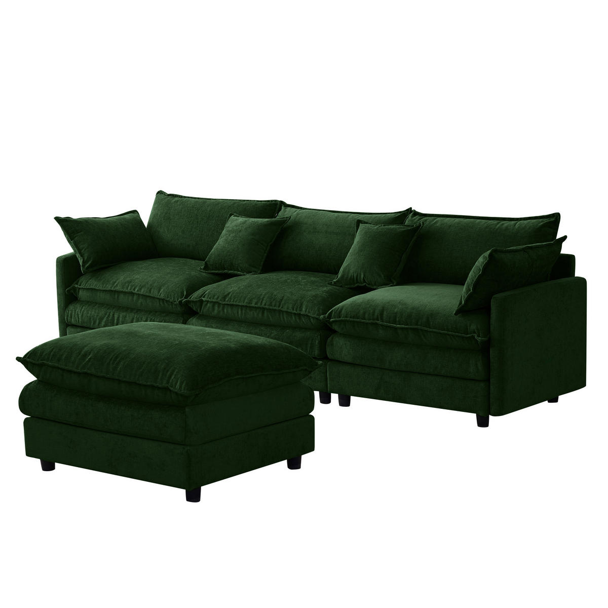 ECKSOFA 267/154/85 cm grün aus Chenille mit Hocker und modularem Design - Grün, Textil (154/267cm) - OKWISH