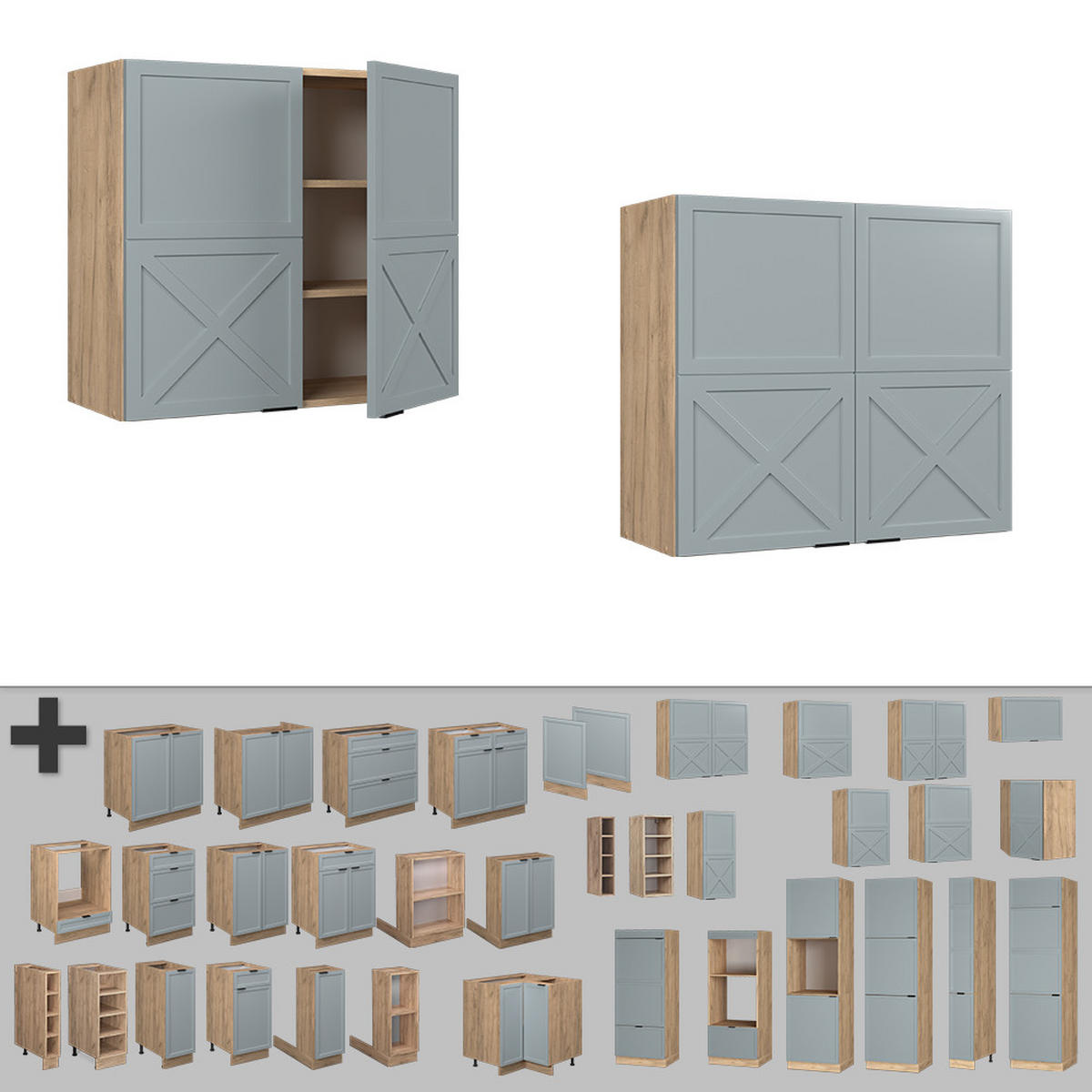 HÄNGESCHRANK Fame-Line Hellblau-grau 80 cm - Honigeiche/Hellblau, Holzwerkstoff (80/72/34.1cm) - Vicco