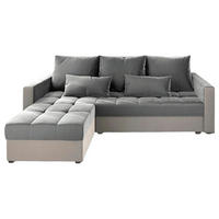ECKSOFA KOS PIK Hellgrau Plüsch-Stoff mit Schlaffunktion - Beige/Hellgrau, Holz/Kunststoff (220/140cm) - MASSENO