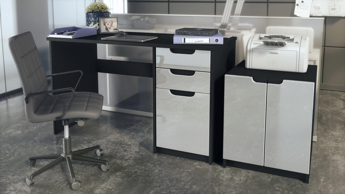 BÜROMÖBELSET Paris Weiß Hochglanz - Weiß Hochglanz, Holzwerkstoff (60/180/76cm) - Vladon