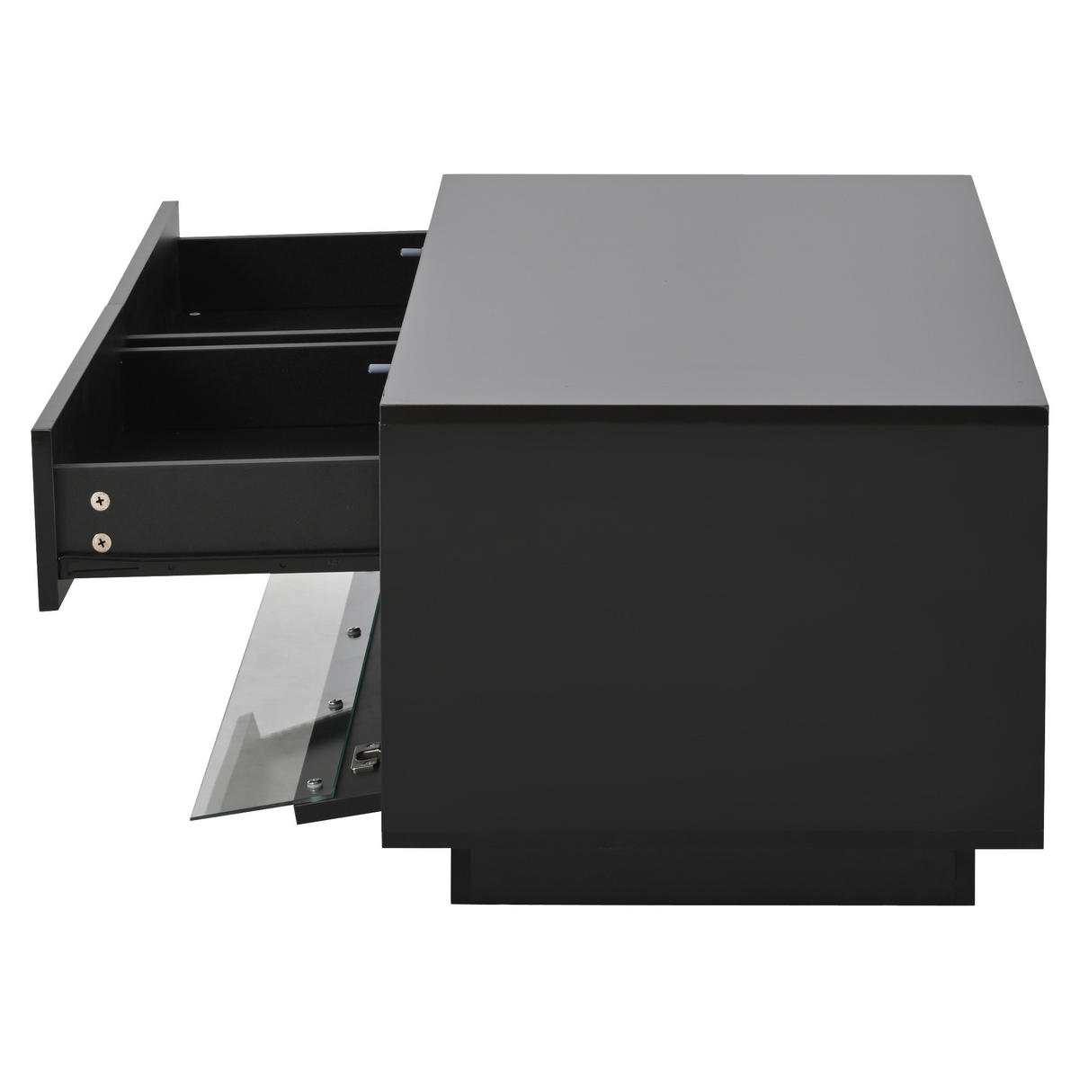 COUCHTISCH 100/50/40 cm hochglänzend mit 2 Schubladen und Bluetooth-LED-Lichtleiste - Schwarz, Holzwerkstoff (100/50/40cm) - OKWISH