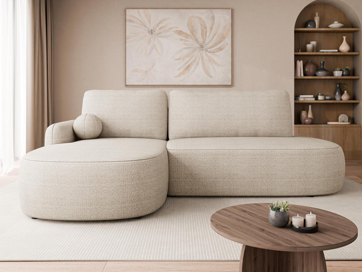 ECKSOFA Loridu O, Seite: Links - Sandfarben/Schwarz, Holz/Kunststoff (274/174cm) - MIRJAN24