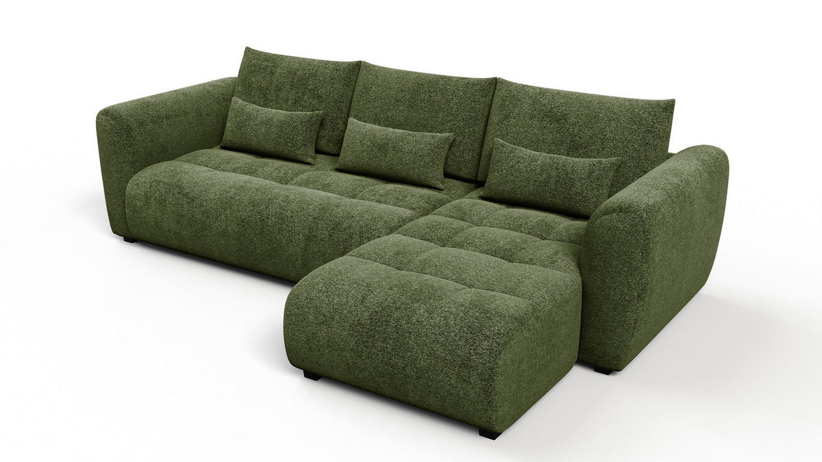 ECKSOFA SORENO 4-Sitzer, dunkelgrün - Dunkelgrün/Schwarz, Holz/Textil (293/171cm) - Courtois Laville