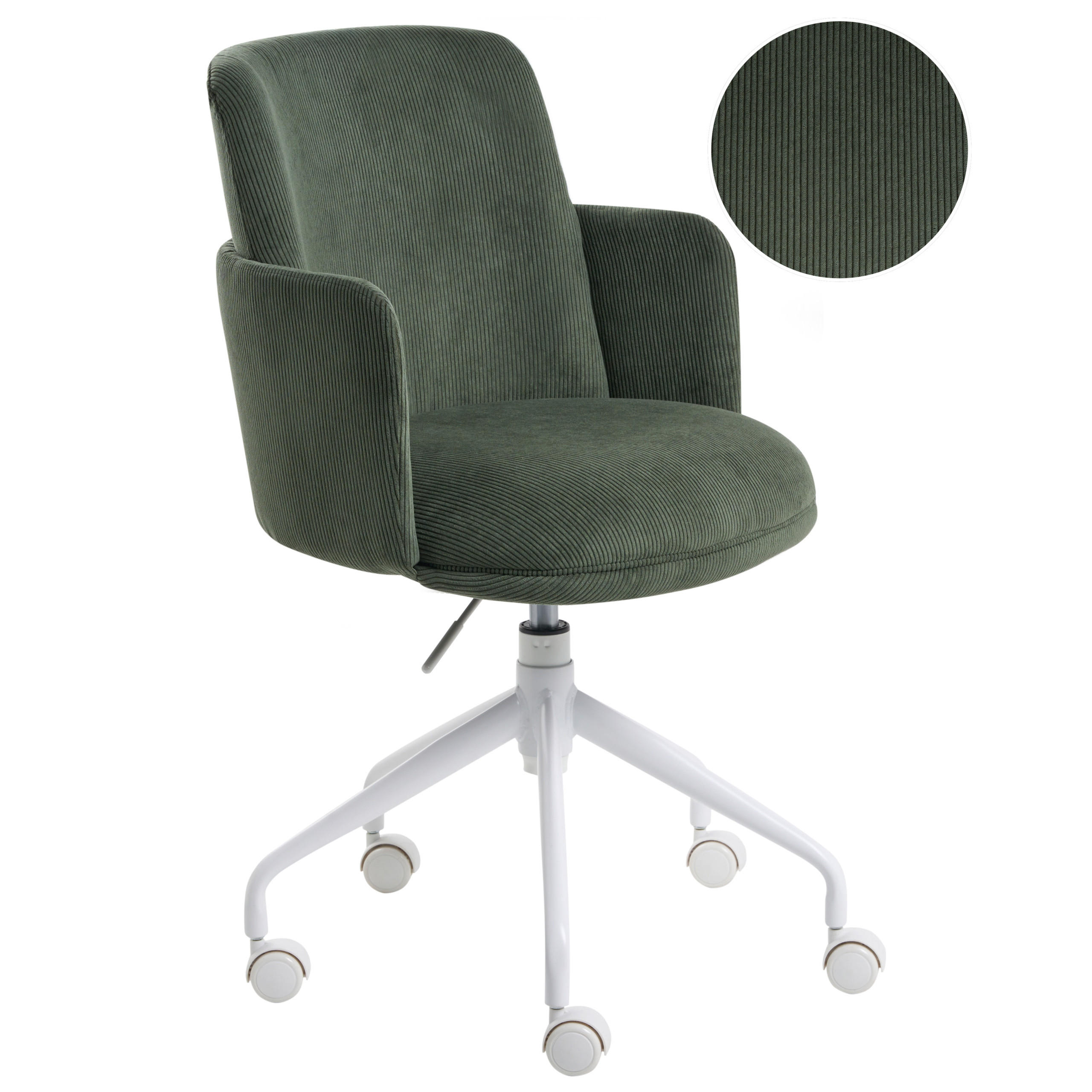 BÜROSTUHL Cord Dunkelgrün Dryden - Weiß/Grün, Textil (60/84/60cm) - Beliani