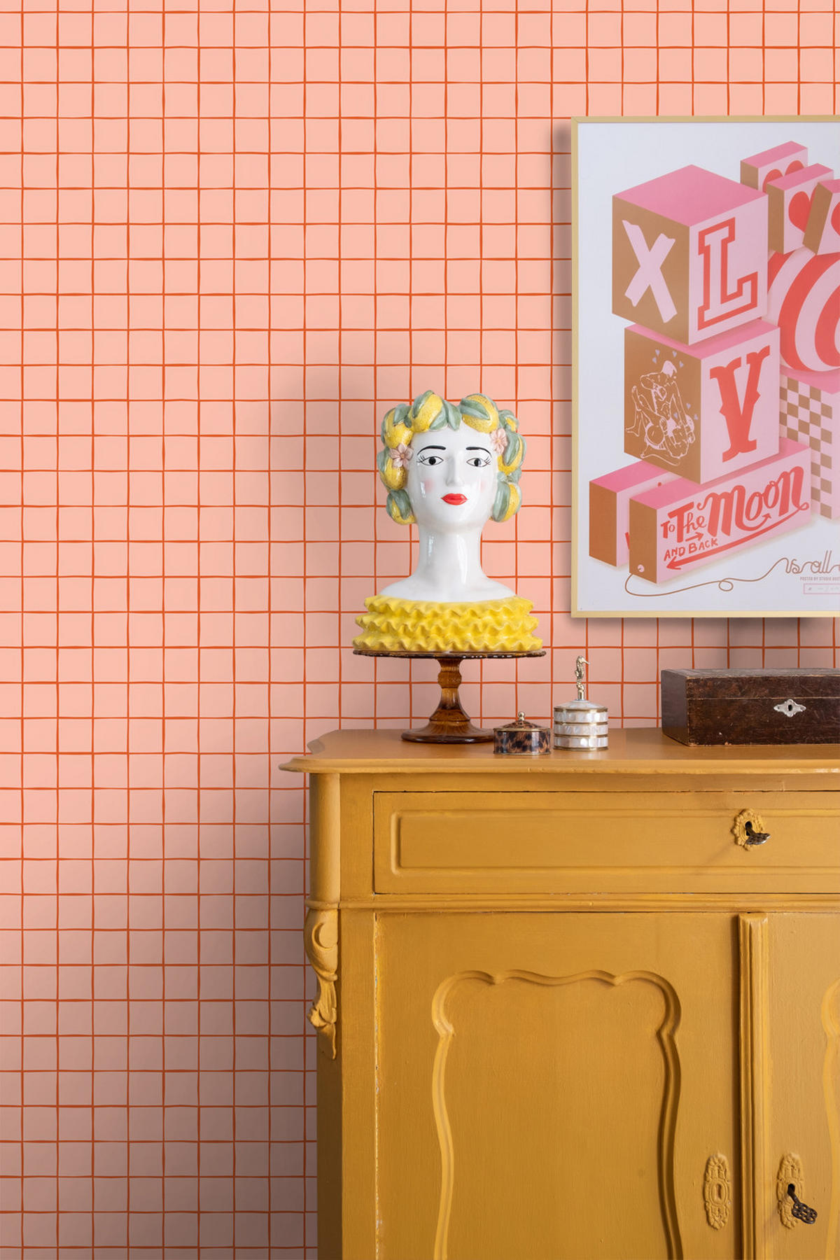 TAPETE Karomuster 0.53 x 10.05 m - Pink, Papier (53/1000cm) - ESTAhome