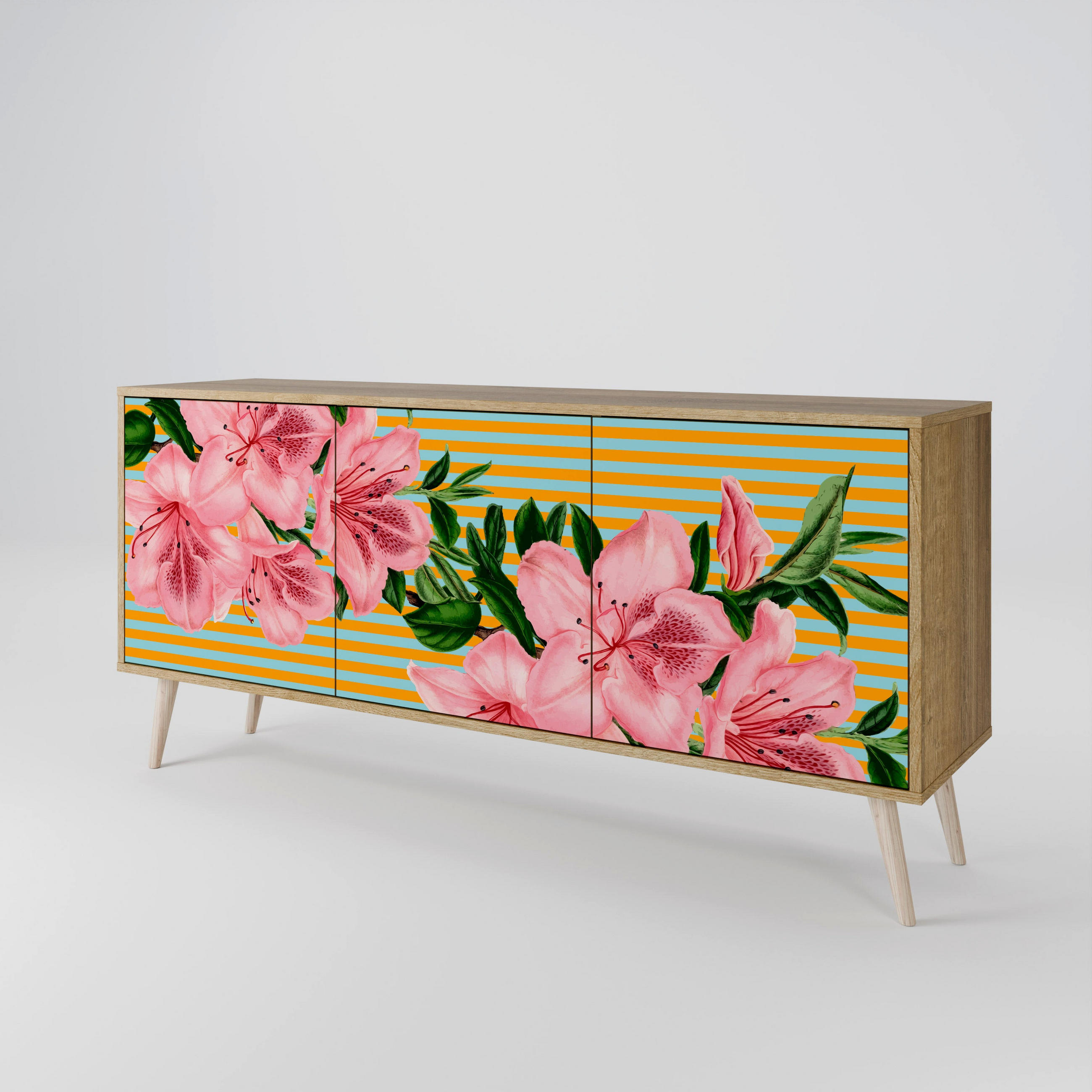 SIDEBOARD FRAGILE BEAUTY, Eicheneffekt, 164,5x42x77,5 cm, 3 Türen - Eichefarben/Buchefarben, Holzwerkstoff/Buchenholz (164.5/77.5/42cm) - SpaceRebels