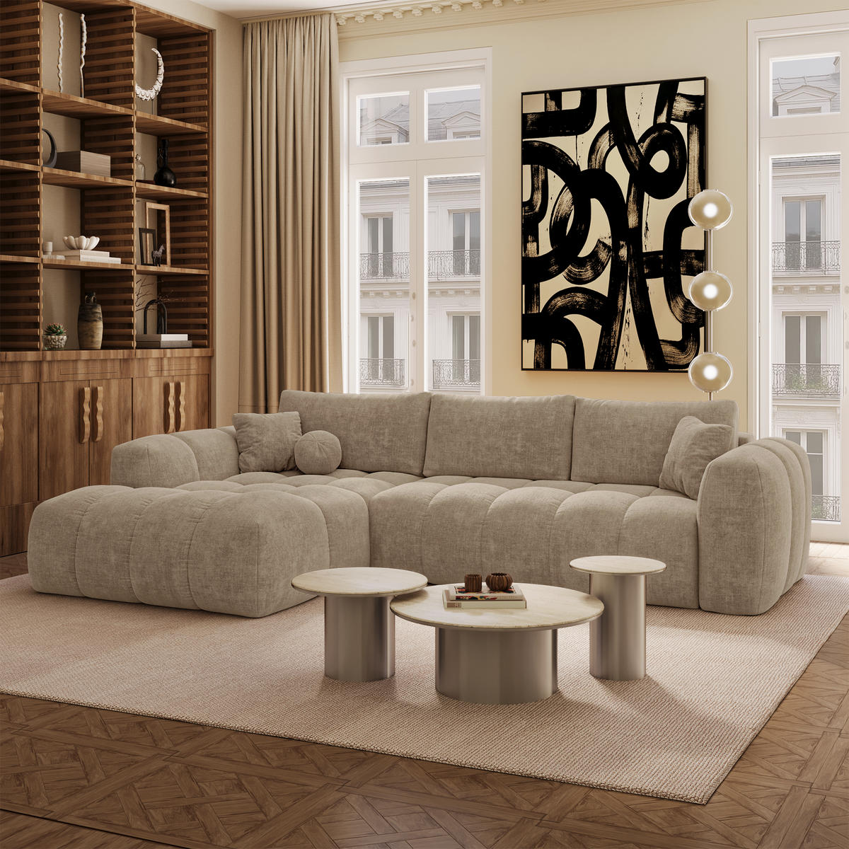 LINKSECK-SCHLAFSOFA mit Stauraum SKY Köpergewebe Taupe 310cm - Taupe, Textil (310/180cm) - Premium Interiors