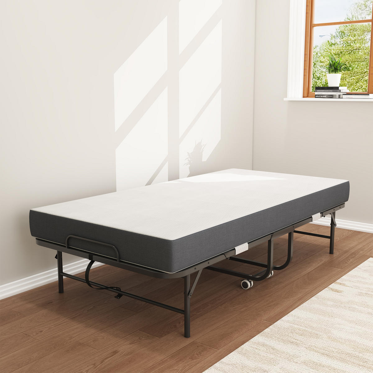 GÄSTEBETT klappbar 90x190 cm Metall Schwarz mit Memory-Foam-Matratze - Schwarz, Metall (90/190cm) - Meubliv