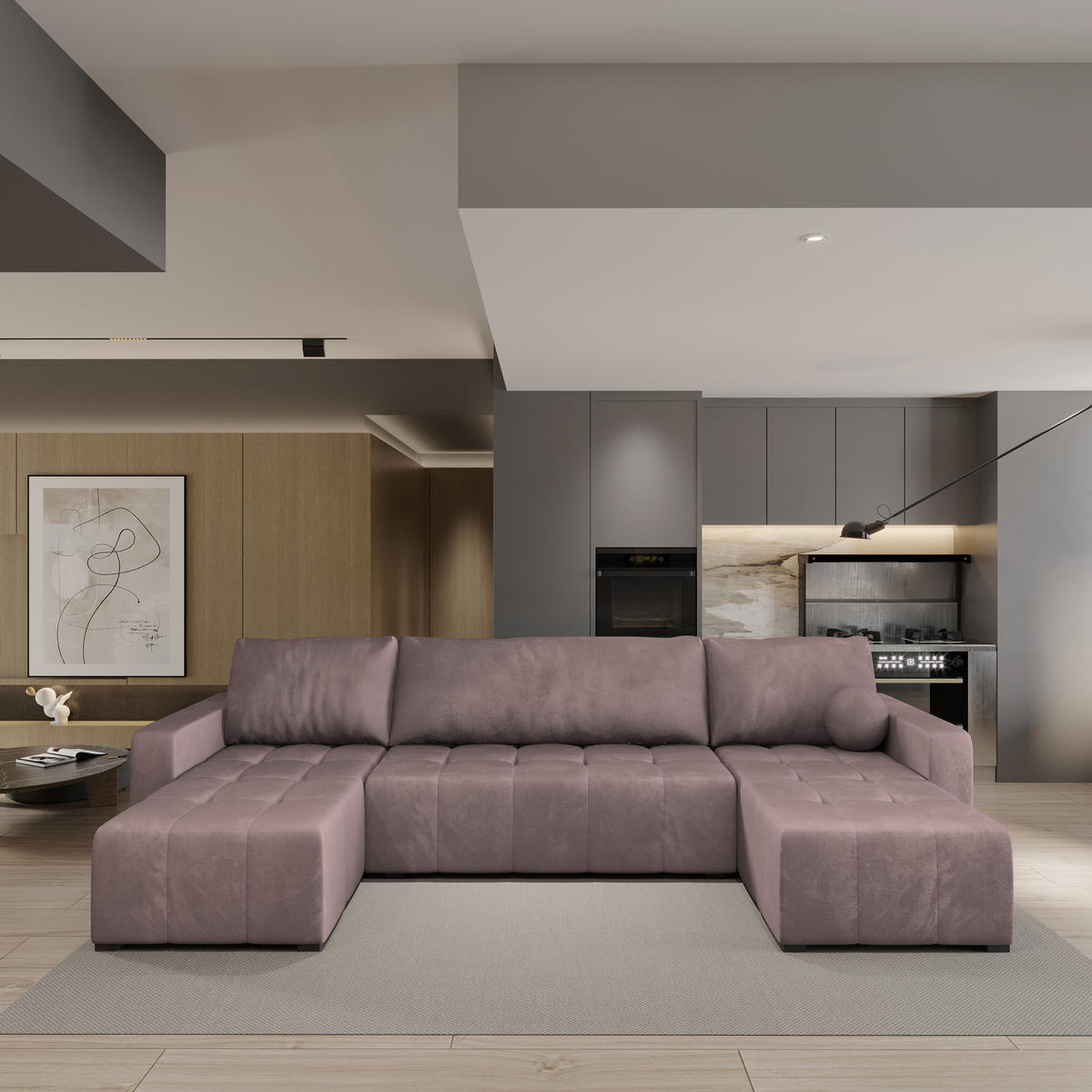 ROHOVÁ SEDAČKA TOLARI starorůžová - šedá/starorůžová, dřevo/textil (295/140cm) - MASSENO