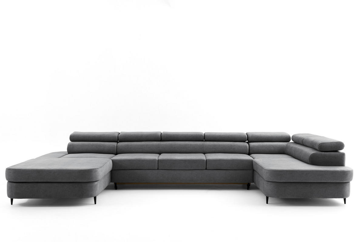 ECKSOFA U-Form PRIAM MAXI U Links mit Schlaffunktion 125x317 Velours Grau - Schwarz/Grau, Holz/Textil (400/91/203cm) - Muffo
