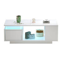 COUCHTISCH aus Spanplatte 100x50x36 cm Weiß mit LED-Beleuchtung, Schublade und seitlichen Ablagefächern - Weiß, Holzwerkstoff (100/50/36cm) - IVMEU