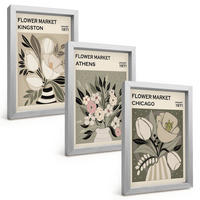 BILDER SET 3er Set - 20x30 cm Silberner Rahmen - Retro-Blumenarrangements - Silberfarben, Kunststoff (20/30cm) - TULUP