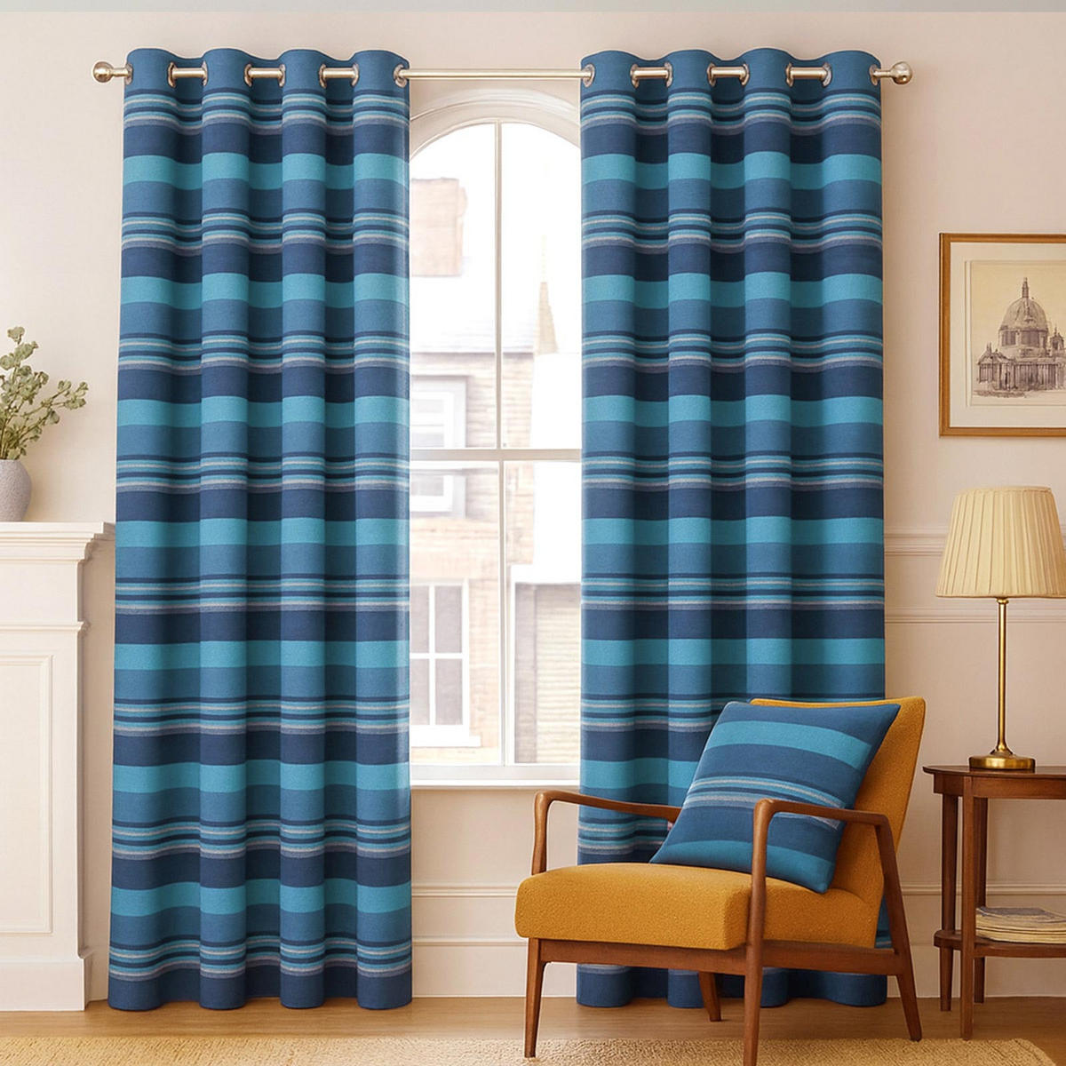 ÖSENVORHANG Morocco blickdicht 2er-Set, 137/137 cm - Blau, Textil (137/137cm) - Homescapes
