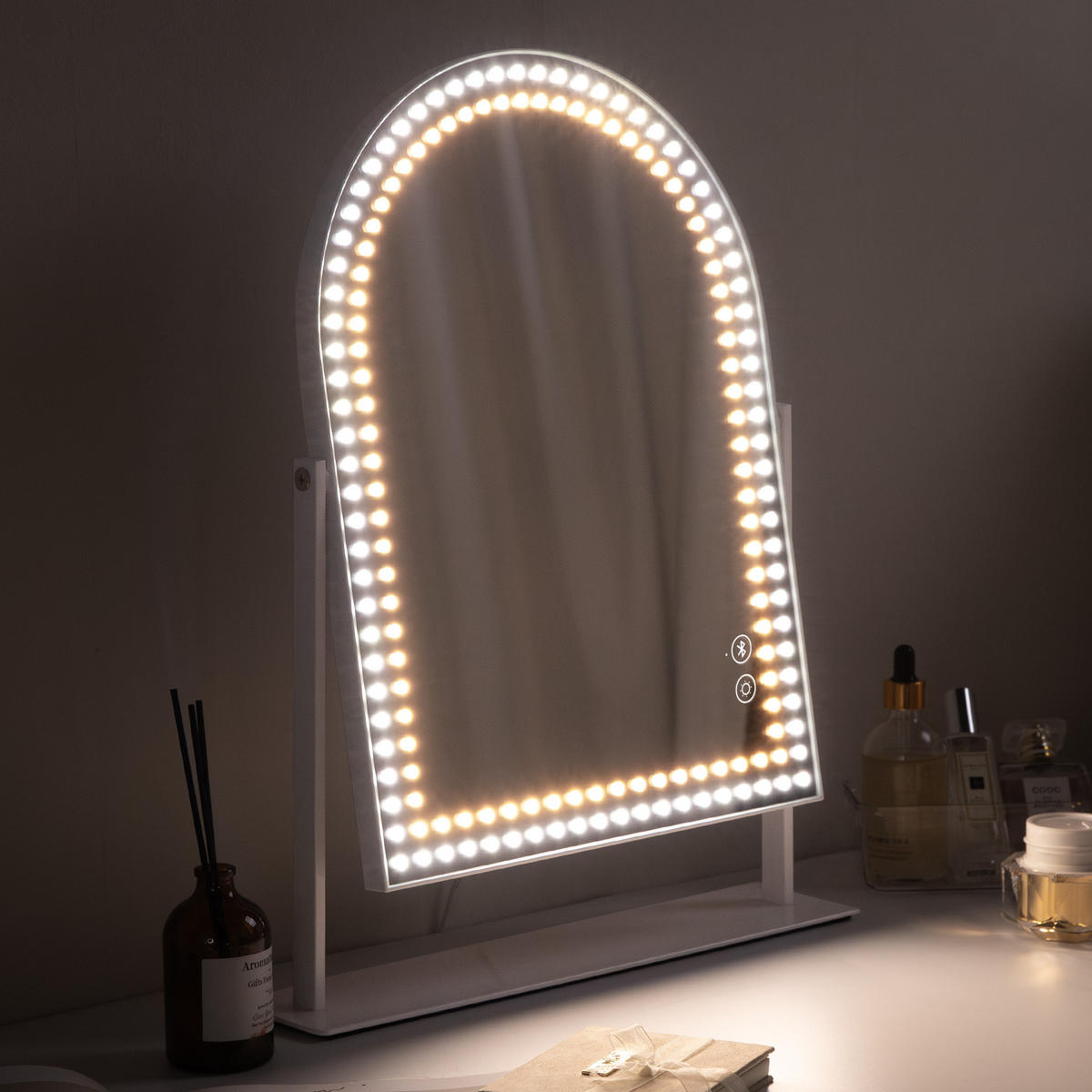 SCHMINKTISCH mit 6 Schubladen 92/55/81 CM und LED Beleuchtung Schminkspiegel 58 x 46 CM - Weiß, Holz (55/81/92cm) - VANITII