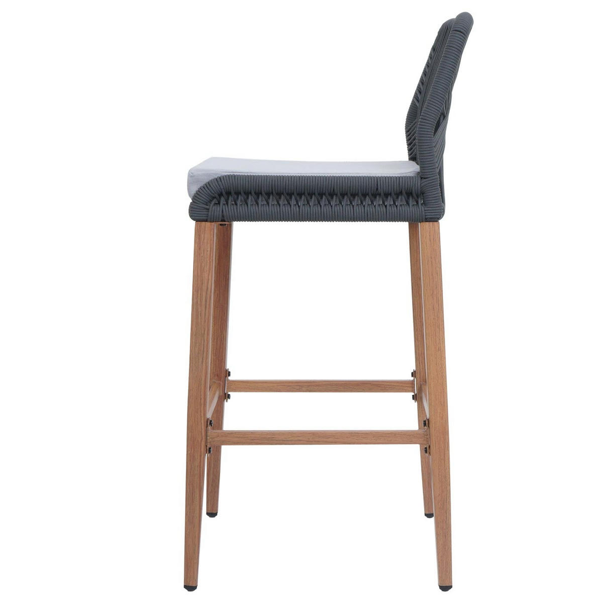 GARTENSTUHL 2er-Set HxBxT 101x45x50cm Sitzhöhe 76cm Anthrazit Kissen Hellgrau Seilgeflecht Metall Holz-Optik - Anthrazit, Metall (45/101/50cm) - PROREGAL