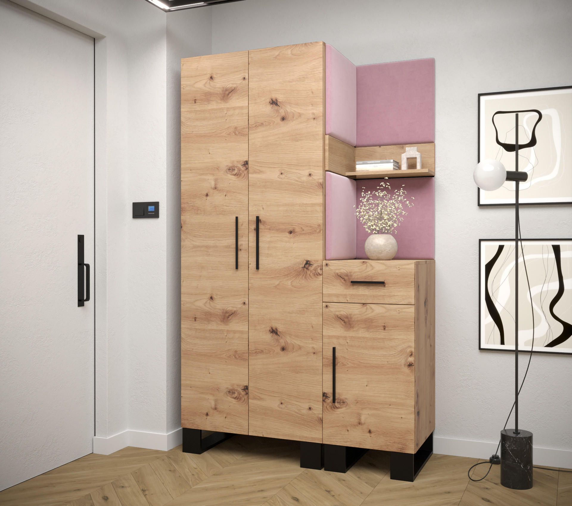 GARDEROBEN-SET 196/116/45,6 - Pink/Schwarz, Holz/Kunststoff (116/196/45.6cm) - Abiks Möbel