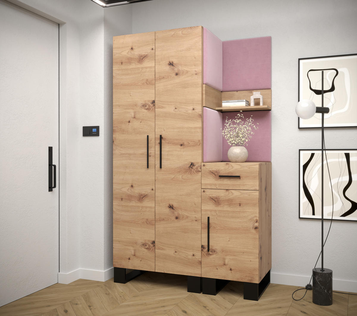 GARDEROBEN-SET 196/116/45,6 - Pink/Schwarz, Holz/Kunststoff (116/196/45.6cm) - Abiks Möbel