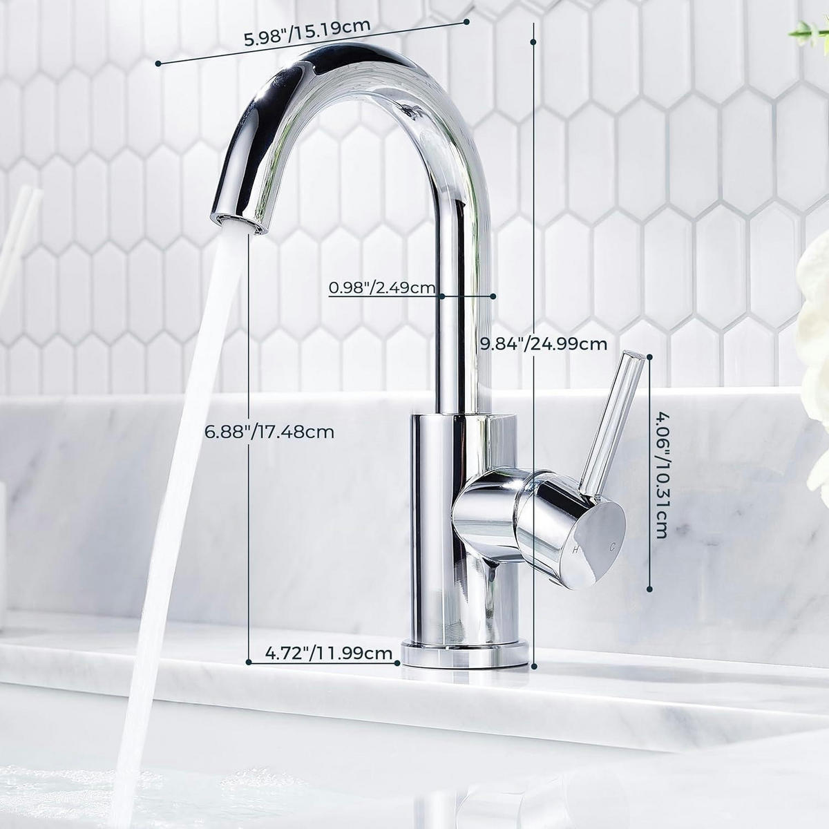 WASCHTISCHARMATUR Hoch 360° drehbar polierter Chrom - Silberfarben, Metall (6.9/12.7/25cm)